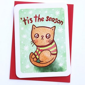 Tis the Season Cat Ugly Sweater Card - Holiday Card Cat Christmas card Holiday Greetings Season's Greetings Illustrated Holiday Card