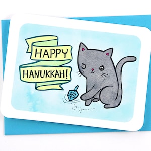 Carte dreidel joyeux Hanoucca chat - carte de voeux pour les fêtes, jolie carte de Hanoucca, carte pour correspondance Dreidel, carte de Hanoucca drôle, amoureux des chats, cadeaux de moins de 10 ans