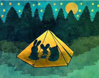 Summer Camping 8x10 or 5x7 Illustration Print