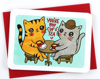 You're my Cup of Tea Kitties - valentine card friend funny valentine card romantic valentine cat lover valentine card her tea lover card