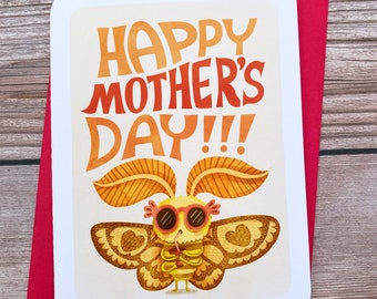 Moth Mother's Day Card - Cute Mother’s day card for mom mothers day funny sweet mothers day card unique gift for mother cute card Retro Card