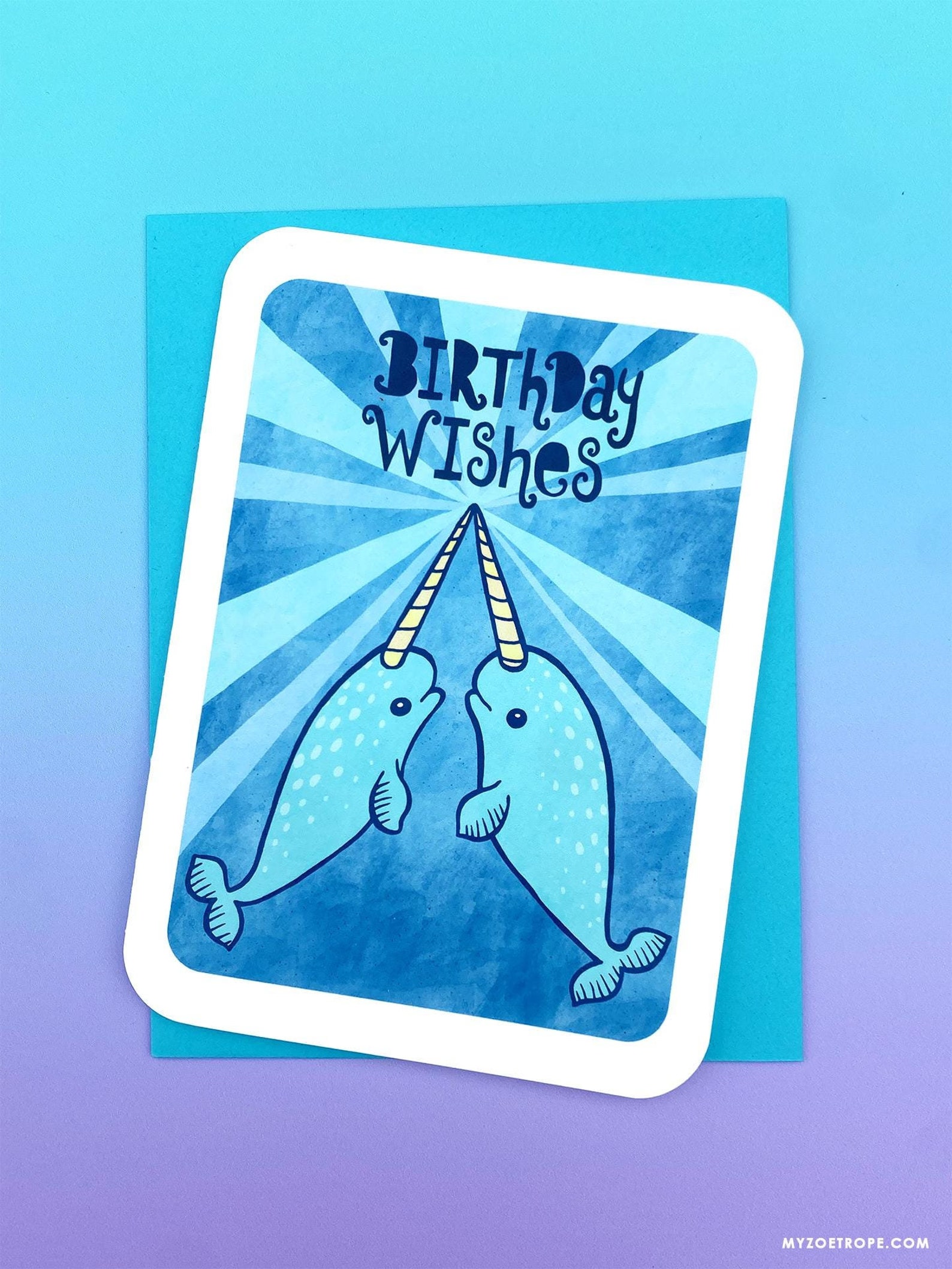 Happy Birthday Narwhal Wishes - Funny Birthday Card - Etsy