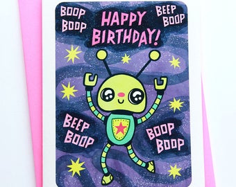 Robot Happy Birthday -funny birthday card boyfriend birthday card friend birthday card for kid best friend birthday card robot birthday card