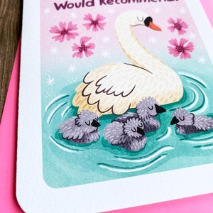 Excellent Mom Would Recommend Swans Cute Mothers day card for mom Funny mom greeting card Sweet birthday card for mom Cherry Blossom image 2