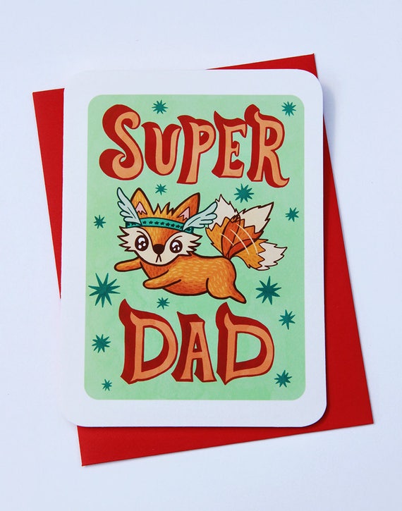 Download Super Dad Card Superhero Fathers Day Card For Dad Fox Funny Etsy