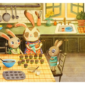 Baking Bunnies Art Print- Cute Bunny Print Kitchen Art for Kids Room ...