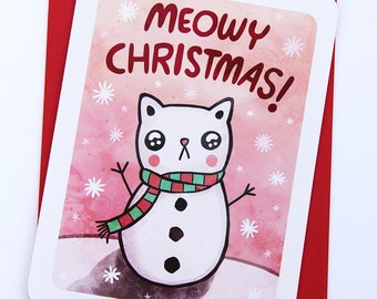 Meowy Christmas Cat Card - Funny Christmas Card, Pun christmas  Funny Holiday card Holiday Greetings Season's Greetings Cat Christmas Card