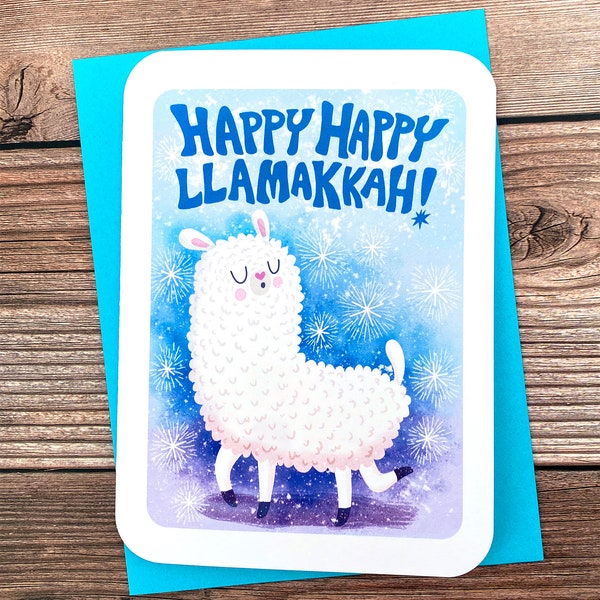 Happy Llamakkah - Carte de vacances mignonne Carte de Hanoukka Carte de Hanoukka Carte de fête de saison Drôle de carte de Hanoukka Cadeaux pour son jeu de mots Hanoukka