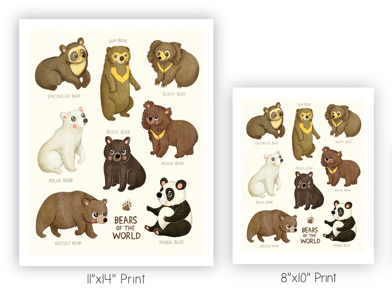 Bears of the World Bear Illustration Art Print Animal Illustration Gender Neutral Baby Nursery Animal Bear Nursery Art Wall Decor image 4