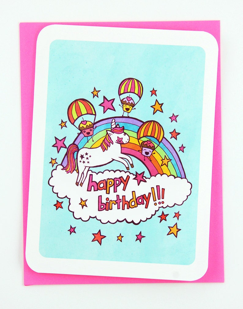 Happy Birthday Unicorn and Cupcakes funny birthday card for girlfriend birthday card best friend unicorn cute birthday card for kids image 1