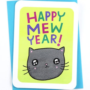 Happy Mew Year - Carte de Nouvel An, Carte de Noël amusante, Cartes de petit garçon, Voeux de vacances, Voeux de saison, Carte de Noël de chat Carte de Nouvel An