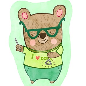 Bear with a Triangle - Bear Nursery Art, Bear Illustration, Bear Wall Art, Bear Nursery Decor, Nursery Art Illustration Print