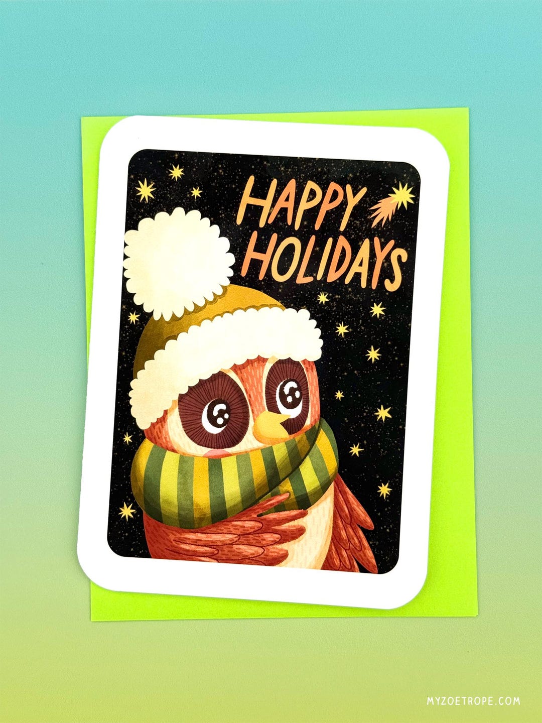 Happy Holidays Owl - Winter Solstice Card, Illustrated Seasons Greeting ...