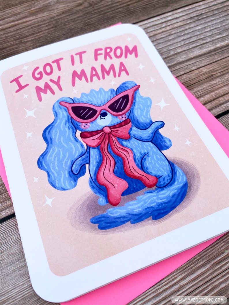 Got it from My Mama Cute Mothers day card for mom funny mom greeting card sweet birthday card for mom dog-lover dog mom card cute bows image 2