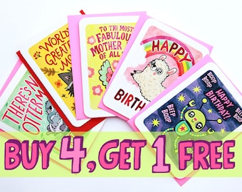 Buy 4 Get 1 Free -Multiple Card bundle Pack Deal cute notecards Multi pack cards Mixed Set choose any 5 cards cute greeting cards funny card