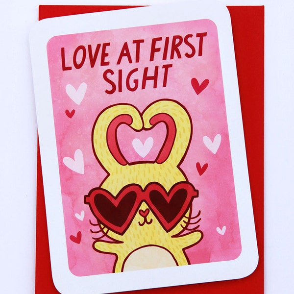 Love at First Sight - Valentines day card funny love card boyfriend card husband card for girlfriend anniversary card bunny valentine card