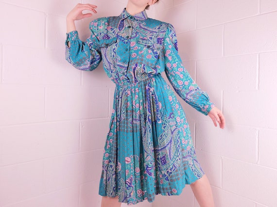 Vintage 80s Leslie Fay Accordion Pleat Dress Long… - image 2