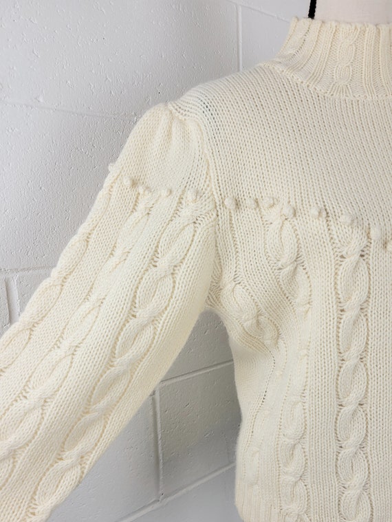 Vintage 80s Wool Cable Knit Popcorn Knit Sweater … - image 6