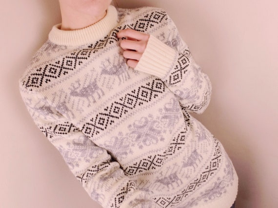Vintage Hudson's Deer and Geometric Print Knit Swe