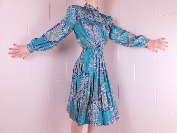 Vintage 80s Leslie Fay Accordion Pleat Dress Long… - image 1