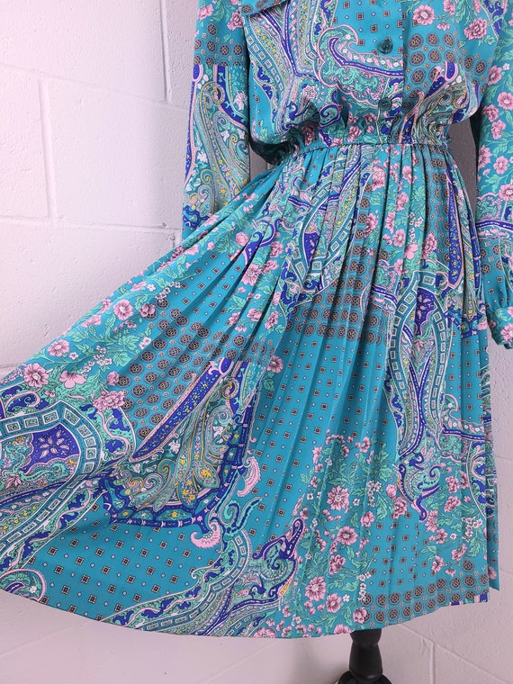 Vintage 80s Leslie Fay Accordion Pleat Dress Long… - image 5
