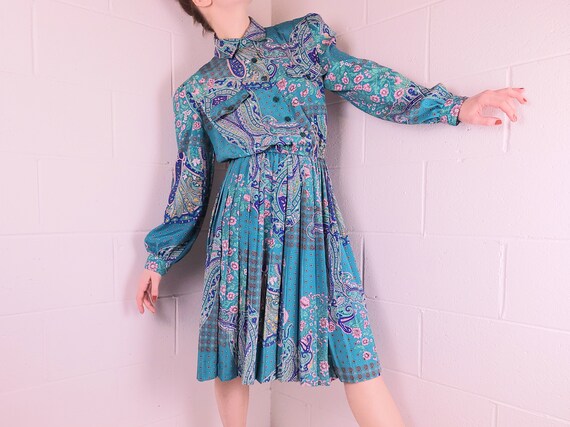 Vintage 80s Leslie Fay Accordion Pleat Dress Long… - image 3