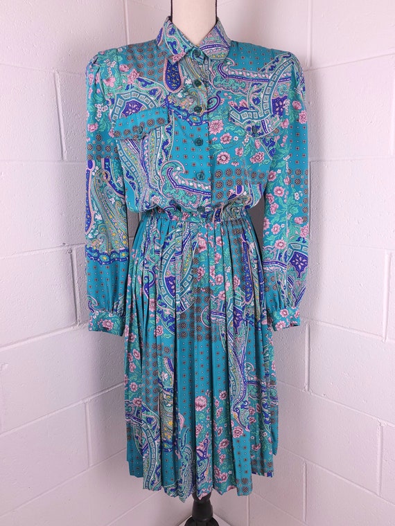 Vintage 80s Leslie Fay Accordion Pleat Dress Long… - image 4