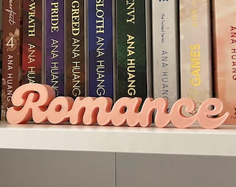 3D-geprinte letters "Romance", cadeau voor boekenliefhebbers, boekendecoratie, decoratie voor de boekenplank