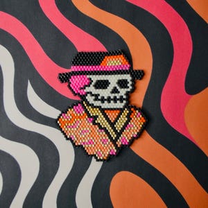 Brosche Festliches Skelett Perlenmuster (Brick Stitch) - Pdf Download