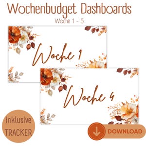 Wochenbudget | Deckblätter für A6 Budget Planer | Budget Binder | Sparen | Umschlagmethode | inkl. Tracker | Blanko Dashboards | download