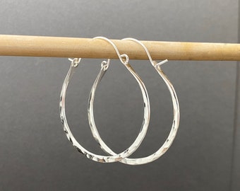 Large Hammered Sterling Silver Hoop Earrings, Artisan Jewelry