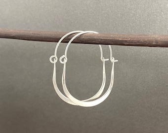 Medium sterling silver oval hoop earrings, minimalist artisan jewelry, made to order