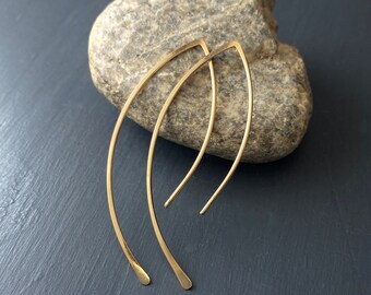 Gold Minimalist Earrings, Long Gold filled Wire Threader, Made to order