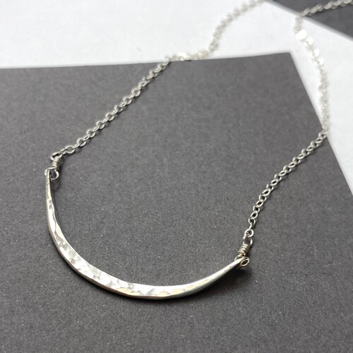 Hammered Sterling Silver Curved Bar Necklace Ildiko Jewelry Etsy
