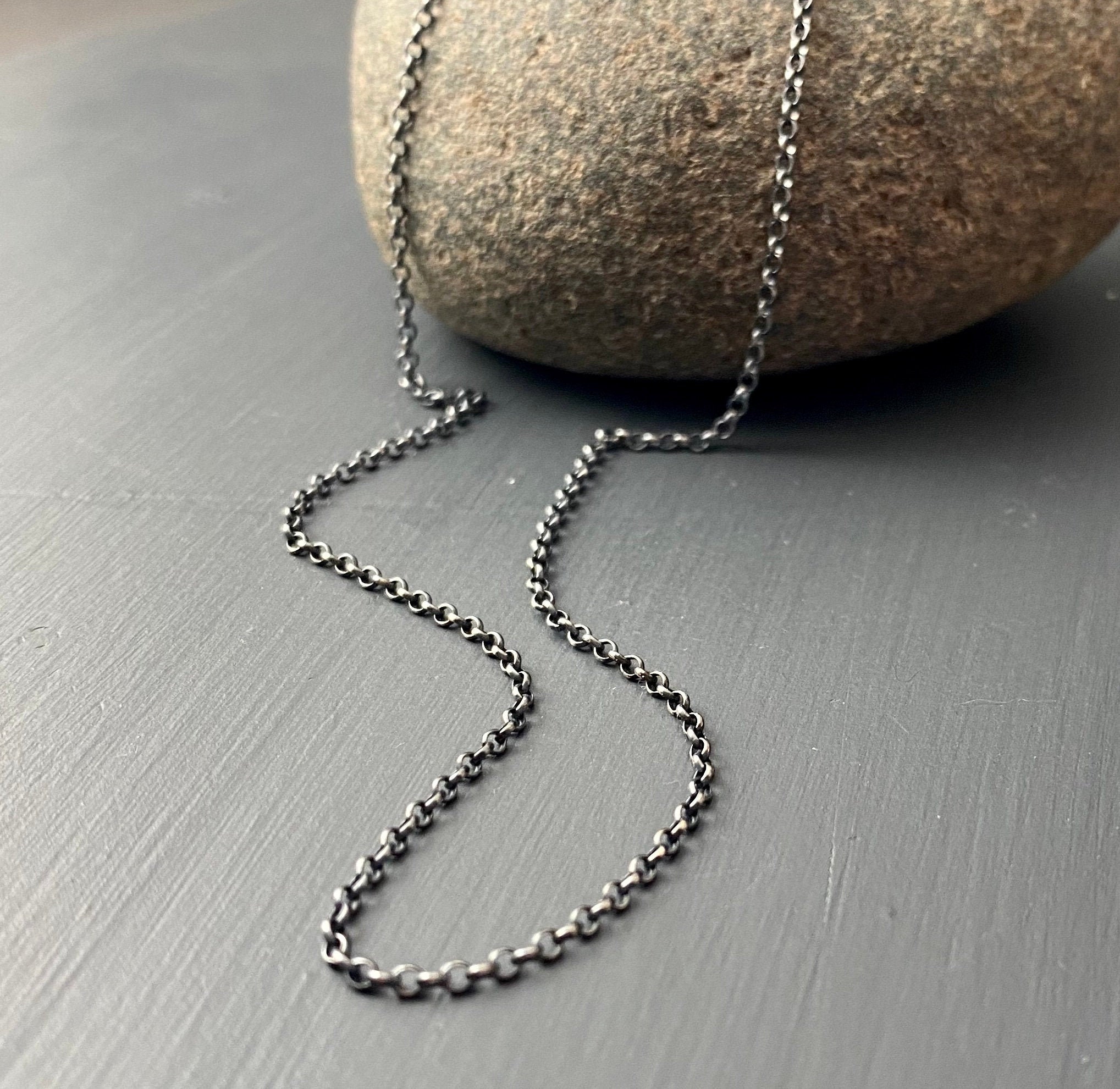 Oxidized Sterling Silver Necklace Chain 1.65mm Rolo Chain Etsy