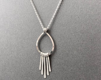 Long Sterling Silver Pendant Necklace, Fringe Pendant