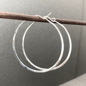 Large Silver Hoop Earrings, Thick Hammered Sterling Silver Hoops, 2 to 2.5 Inch image 2