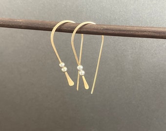 Mixed metal gold threader earrings with sterling silver beads, minimalist jewelry