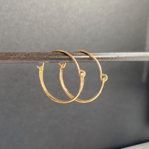 Small gold filled hoop earrings, handmade, hammered