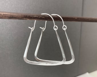 Sterling silver square hoop earrings, Artisan jewelry, Made to order