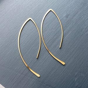 Gold Minimalist Earrings, Long Gold filled Wire Threader, Made to order image 2
