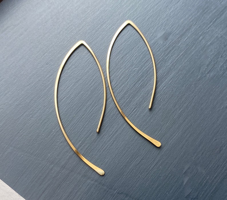 Gold Minimalist Earrings, Long Gold filled Wire Threader, Made to order image 2