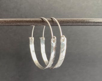 Hammered Sterling Silver Boho Hoop Earrings, Small to Large, Made To Order