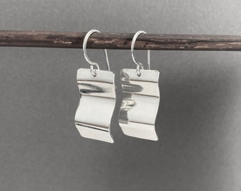 Silver wave drop earrings, handmade sterling silver dangles