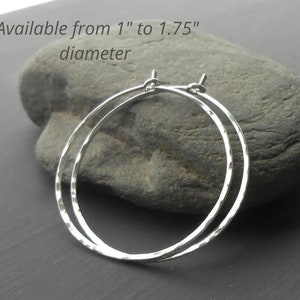 Thin Hammered Sterling Silver Hoop Earrings, Medium Large,  Made to order