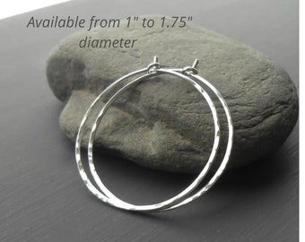 Thin Hammered Sterling Silver Hoop Earrings, Medium, Made to order