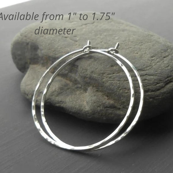 Thin Hammered Sterling Silver Hoop Earrings, Medium, Made to order