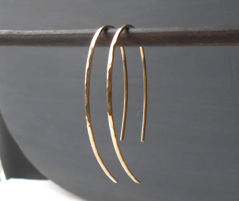 Hammered Gold Earrings Gold Filled Wire Threader Minimalist Etsy