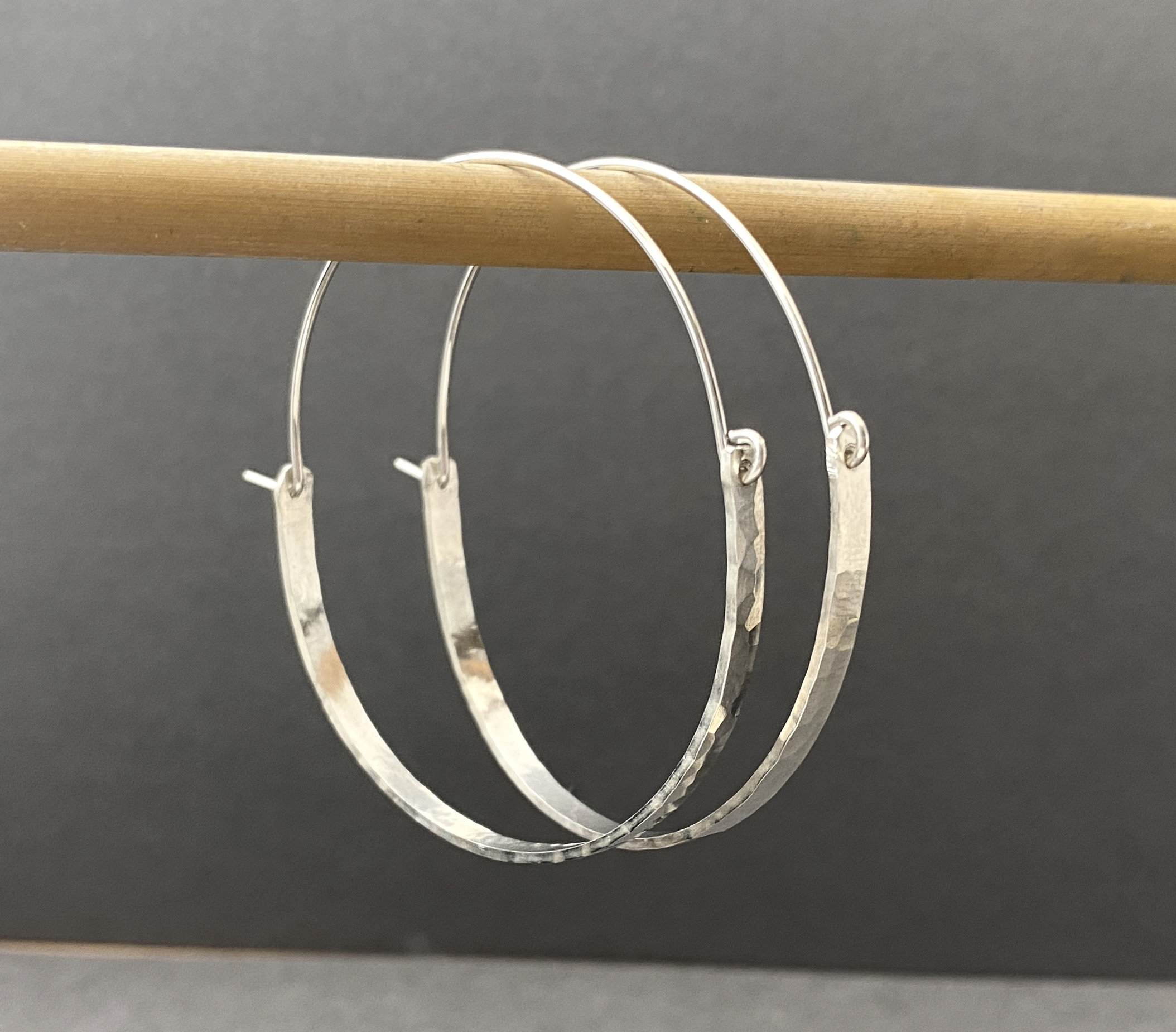 Large Silver Hoop Earrings Hammered Sterling Silver Modern Etsy