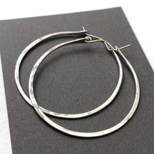 Large Silver Hoop Earrings, Thick Hammered Sterling Silver Hoops, 2 to 2.5 Inch image 1